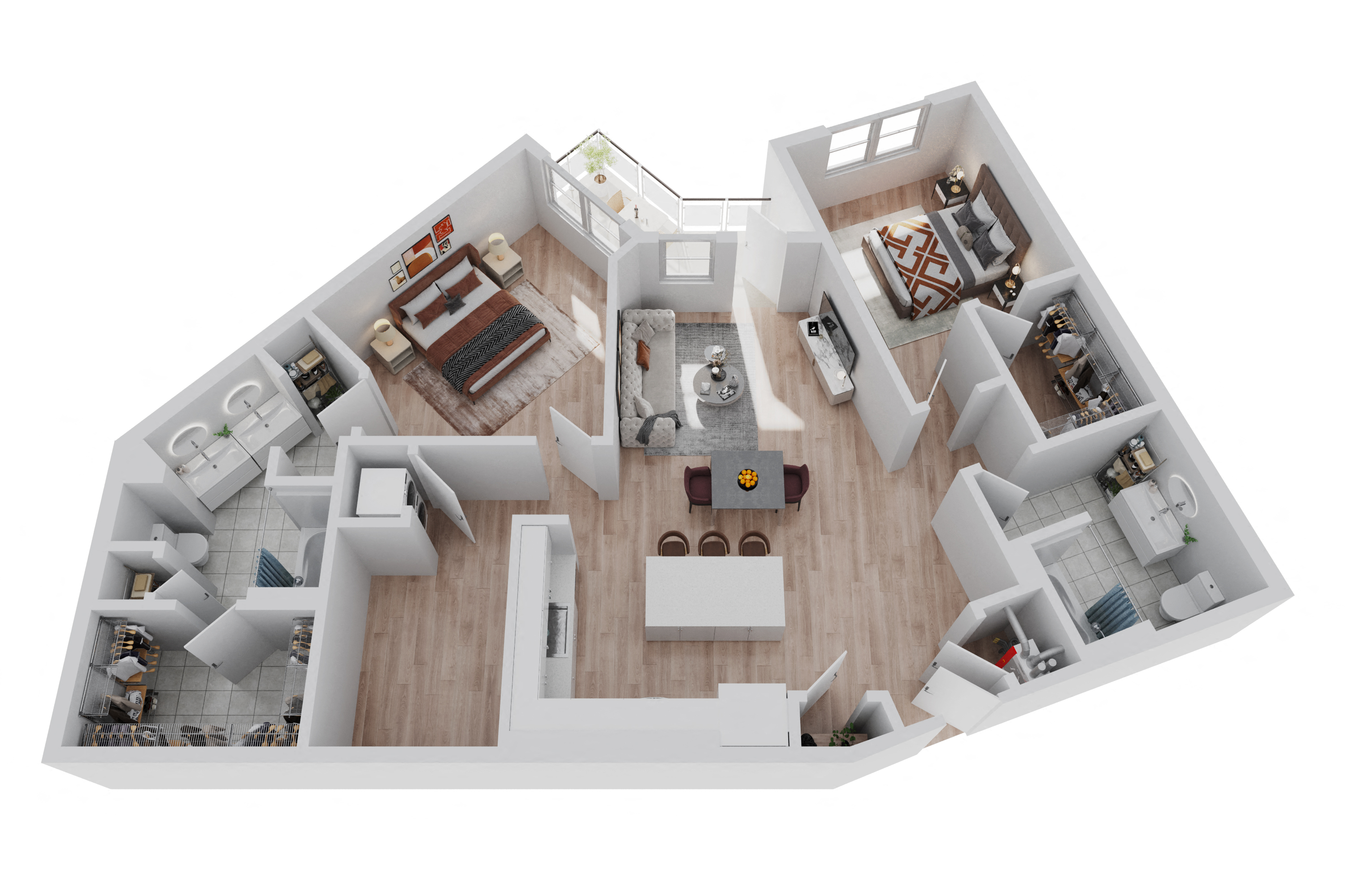 Floor plan for 2 beds, 2 baths, 1315 sqft